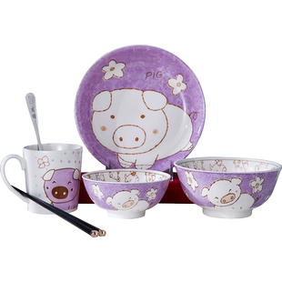 十二生肖陶瓷碗盘组合创意个性学生家用米饭泡面碗菜盘子礼品套装