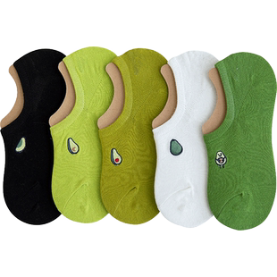白色袜子女船袜绿色短袜防臭浅口隐形袜套防滑女款夏季牛油果夏天