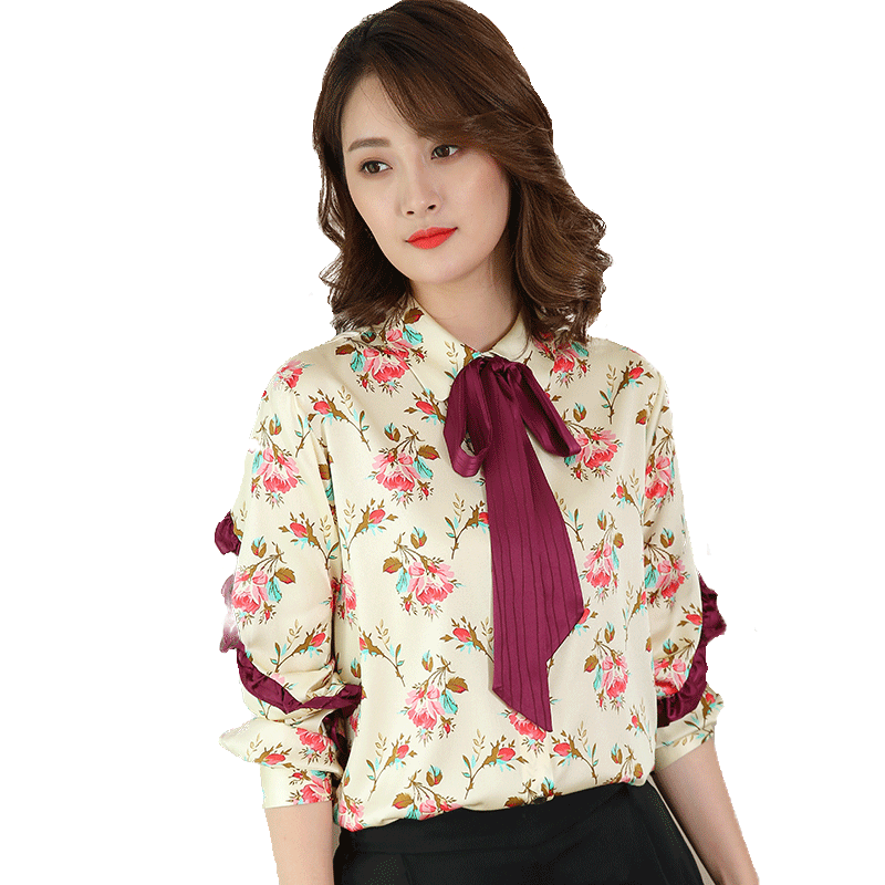 【清仓特价款】重磅真丝衬衫女绸缎飘带上衣桑蚕丝