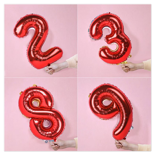生日数字气球12345789宝宝百日周岁布置16寸超大红色铝膜气球装饰