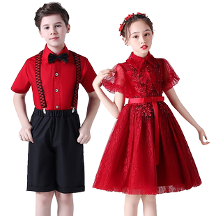 六一唱红歌儿童演出服合唱服女童礼服公裙男装表演服装红军演奏服