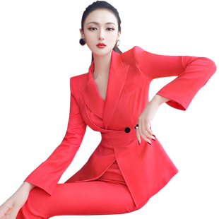 VJE秋季减龄OL西装套装女新款时尚修身西服外套长裤两件套