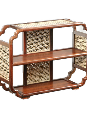 老挝大红酸枝嵌黄杨木葵角收纳架