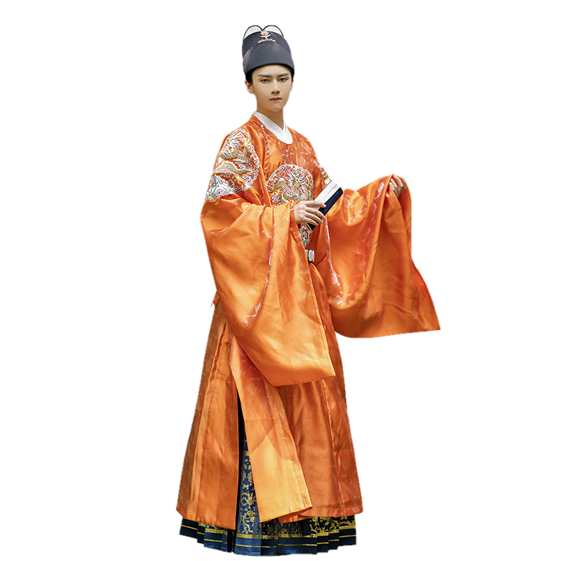 布许原创汉服男明制龙纹刺绣圆领袍司仪款红蓝可作中式婚服男装春