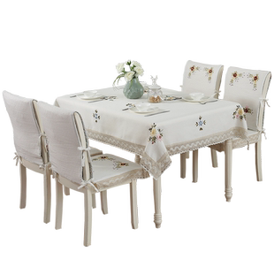 餐桌布艺田园椅套椅坐垫手绣花小清新现代简约台布茶几长方形盖巾