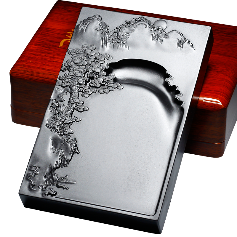 国家非遗 安徽歙县砚台名师歙砚老坑天然原石料可磨墨 文房四宝书法专用不干墨研墨黑龙尾大师墨砚高档非端砚