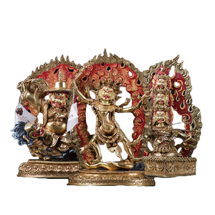 欧斯特 尼泊尔 铜全鎏金 宁玛三根本铜像单坚一髻喇呼拉三尊摆件