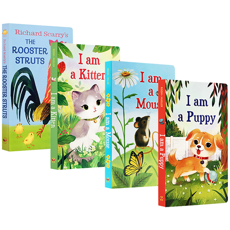 英文原版绘本I am a Mouse Puppy Kitten 英语启蒙早教纸板4册亲子互动斯凯瑞童书Richard S