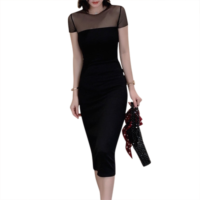 黑色中长款轻熟风女装赫本风收腰