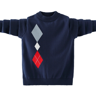 男童中大童毛衣加绒加厚2026新款冬季纯棉针织衫套头圆领休闲线衫
