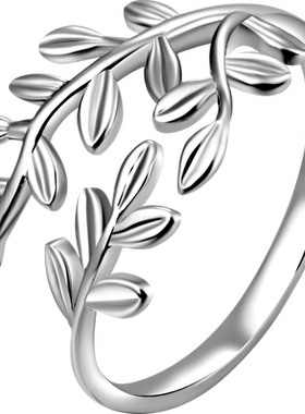 老银匠925银树叶戒指女生