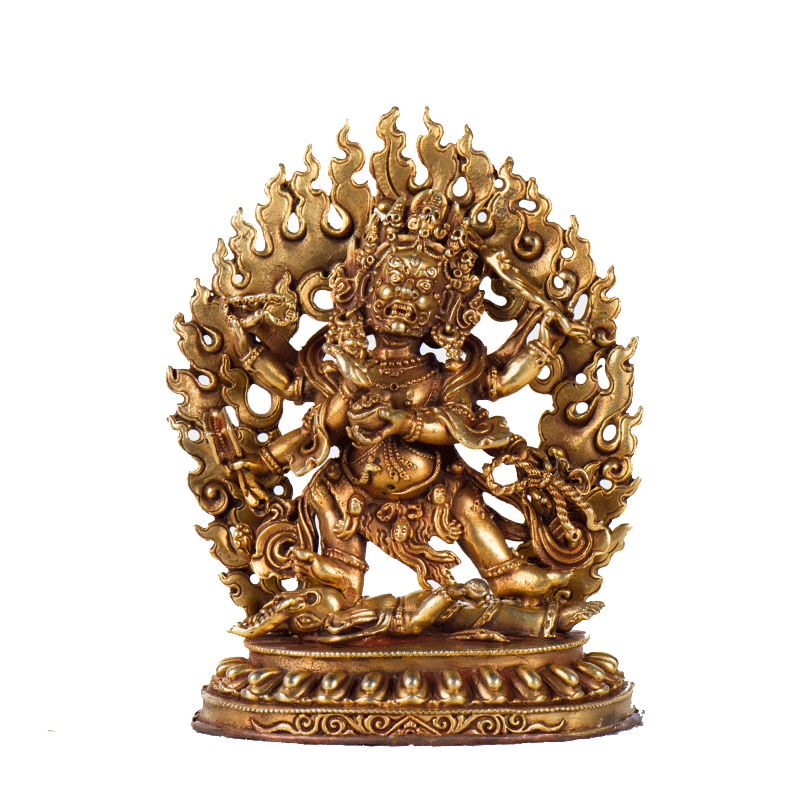 欧斯特 家用5寸六臂玛哈嘎拉家居用品摆件尼泊尔铜全鎏金玄关像
