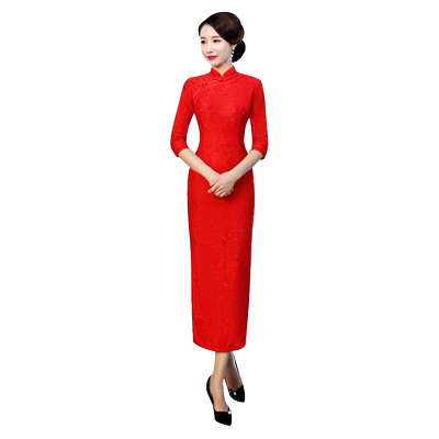 长款少女蕾丝旗袍中国风优雅显瘦