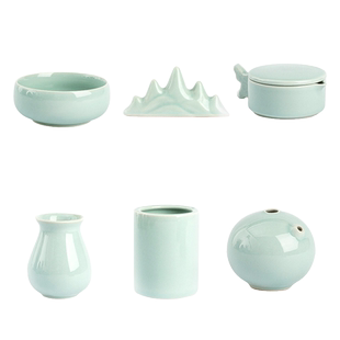 陶瓷墨池笔山笔搁笔架笔筒砚滴笔洗三件套洗笔缸墨碟砚台带盖墨盒墨盘文房四宝套装毛笔练字书法专用工具用品