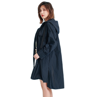 UGIZ夏季新品韩版女装纯色直筒中长款防晒连帽风衣外套女UBFE917
