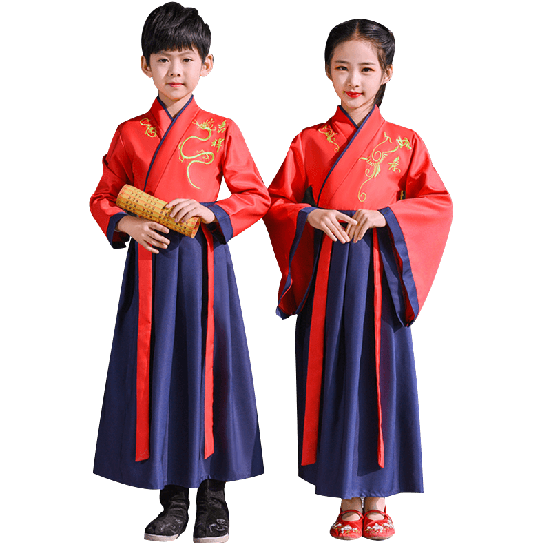 兒童古裝漢服表演服國(guó)學(xué)服裝男女書童國(guó)風(fēng)幼兒園學(xué)生三字經(jīng)演出服