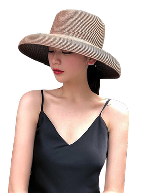 复古赫本风弯檐女加大夏优雅草帽