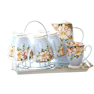 水杯杯具家用套装陶瓷客厅杯子托盘水具欧式轻奢茶杯骨瓷水壶礼盒