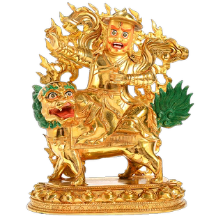 欧斯特 铜单坚护法像 家用居家全鎏金彩绘三根本单坚狮子10寸摆件