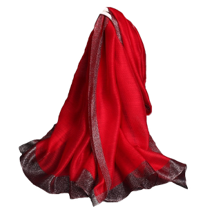 新款真丝丝巾女本命年大红色围巾礼物秋冬旗袍披肩高级羊毛纱巾