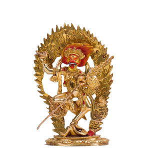 尼泊尔铜鎏金《狮面空行母铜像》摆件客厅家居玄关像装饰用品5寸