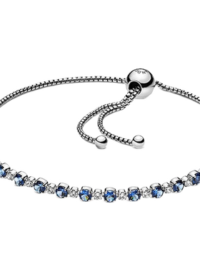 Pandora潘多拉蓝色和透明闪耀手链绳可调节礼物