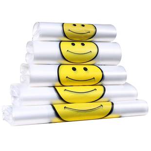 100只笑脸袋透明手提塑料袋一次性外卖打包袋超市购物背心马甲袋