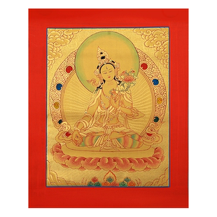 欧斯特 白度母挂画手绘唐卡 尼泊尔矿物颜料手工镀金装饰画壁画