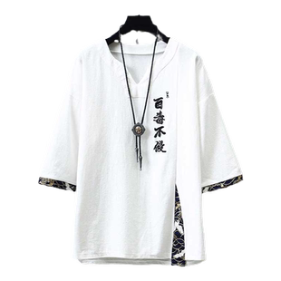 中国风短袖上衣青年男唐装中式现代改良版佛系男装汉服茶服居士服