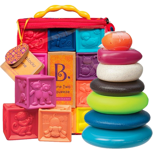 b.toys比乐软胶积木叠叠乐婴儿可啃咬大颗粒硅胶彩虹套圈玩具6月+