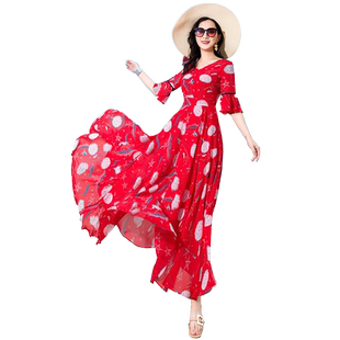 大摆雪纺连衣裙长款2026新款女夏沙滩裙裙子波西米亚海边度假长裙