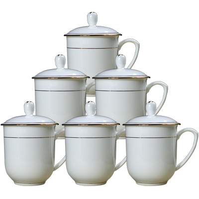 玉蝶陶瓷带盖办公室家用个装茶杯