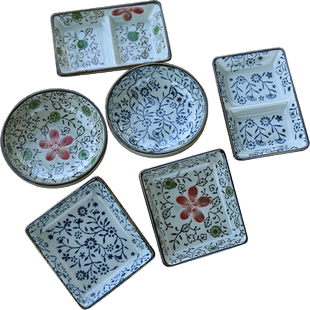 和风四季创意日式餐具釉下彩手绘四方碟圆味碟调味料碟鱼沾碟把碗