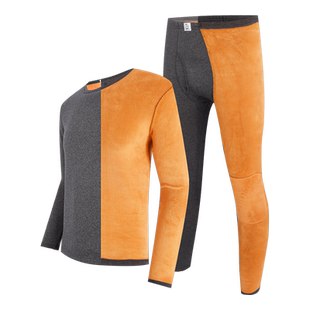 花雨伞新款男士秋冬保暖内衣时尚纯色膝盖加厚加绒弹力黄金绒套装