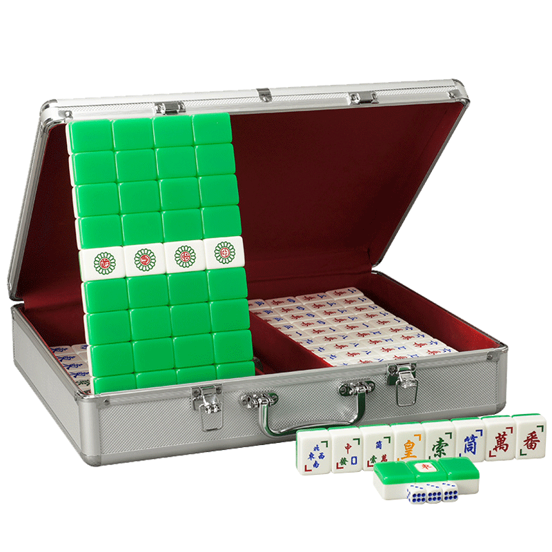 御圣麻将牌大号家用手搓麻将牌绿白色亚克力越南麻将牌套装送配件