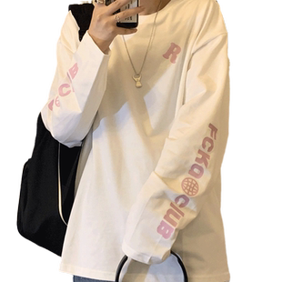 白色长袖t恤女2026早秋新款宽松ins潮chic港味原宿风hiphop上衣服