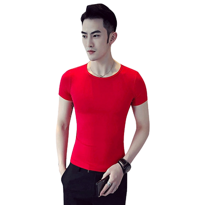 短袖男T恤韩版潮纯棉纯色修身社会小伙紧身体恤打底衫圆领半袖男
