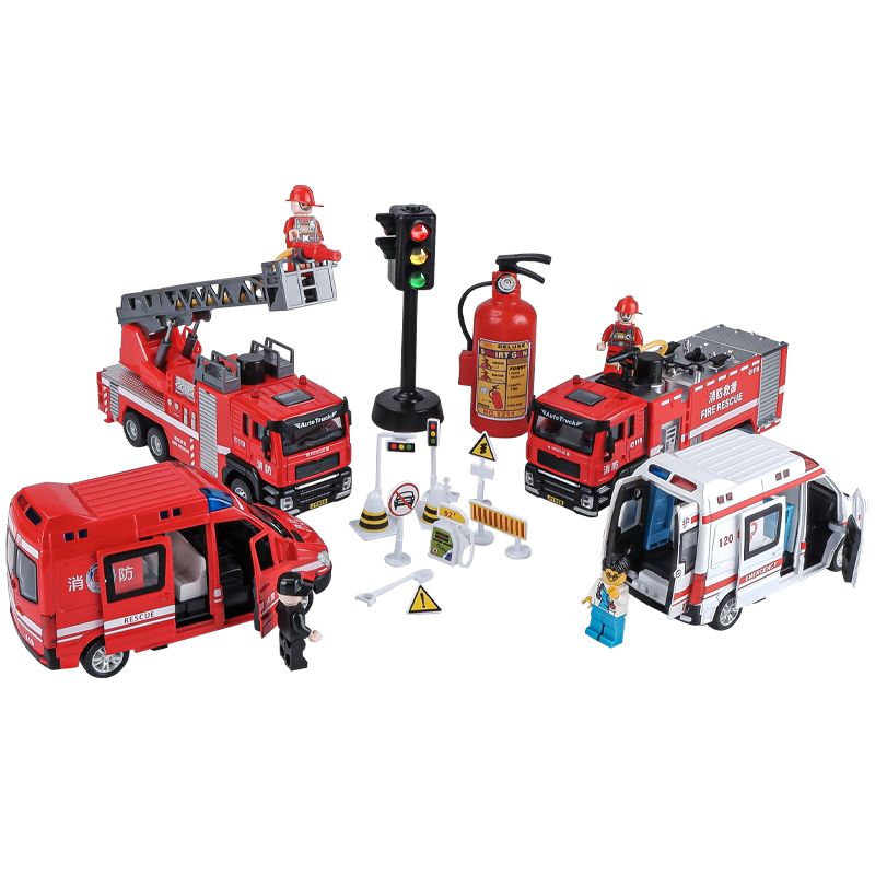 卡威消防车玩具男孩大号儿童玩具车套装合金汽车模型警车男童礼物