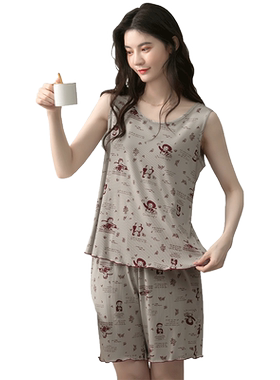 睡衣女夏季莫代尔无袖背心冰丝