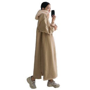 秋冬新款连帽加厚过膝卫衣女韩版宽松超长款到脚踝加绒打底连衣裙