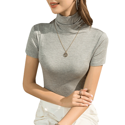 堆堆领莫代尔短袖T恤高领打底衫