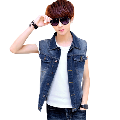 男士牛仔马甲男无袖背心春秋面单