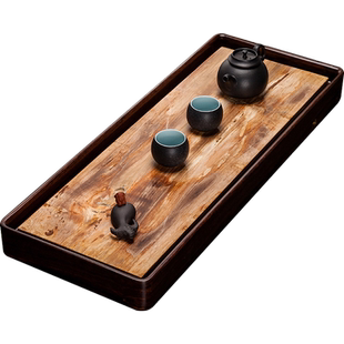 天然木化石茶盘家用轻奢复古简约客厅实木创意茶几托盘黑檀木茶台