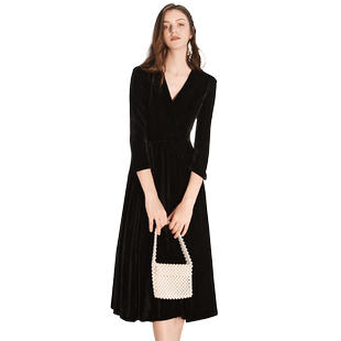 晚礼服裙女宴会气质黑色轻奢小众高端高级感赫本风晚装丝绒连衣裙