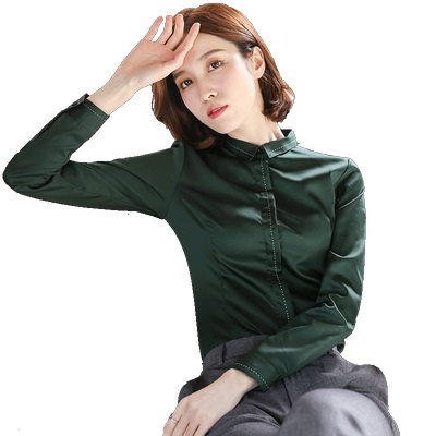 墨绿色职业工作服设计感小众衬衫