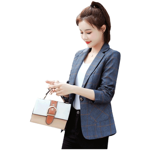 2025秋装新款格子西装长袖短款外套女网红复古小西服修身韩版上衣