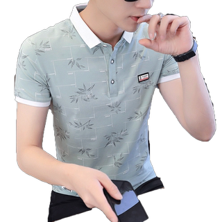 棉感夏季新款男士短袖t恤衬衫领半袖polo衫潮流丅恤男装潮牌衣服