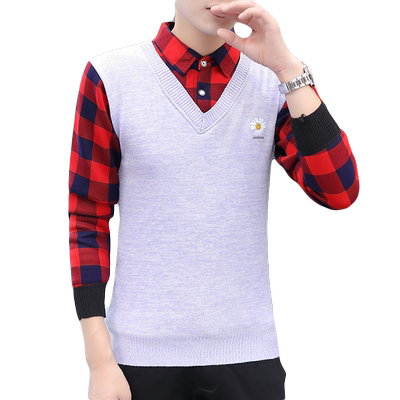 假两件加绒加厚春秋季外套衬衫领