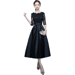 小晚礼服裙2025新款黑色中长款气质名媛高贵宴会连衣裙女平时可穿