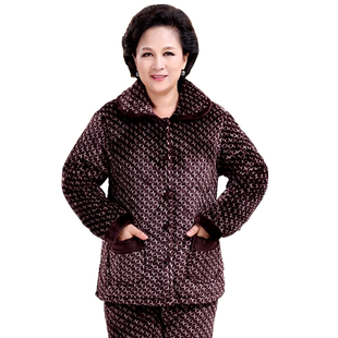 中老年人珊瑚绒睡衣女冬季加厚加绒老人法兰绒夹棉奶奶婆婆家居服